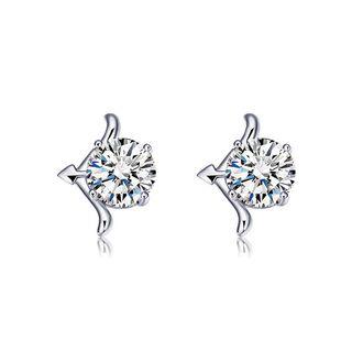 925 Sterling Silver Twelve Horoscope Sagittarius Stud Earrings With White Cubic Zircon
