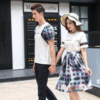 Couple Matching Printed T-shirt / Set: Mesh-panel Short-sleeve Top + Skirt