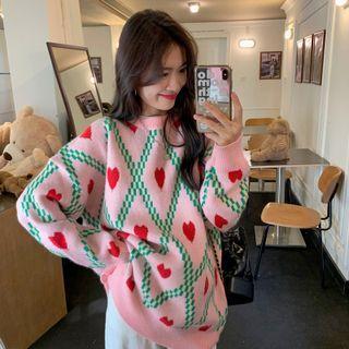 Heart Print Sweater Heart Print - Pink - One Size
