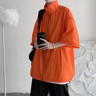 Elbow-sleeve Stand Collar Zip Jacket