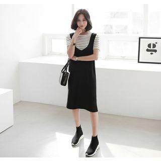 Inset Striped T-shirt Midi Jumper Dress