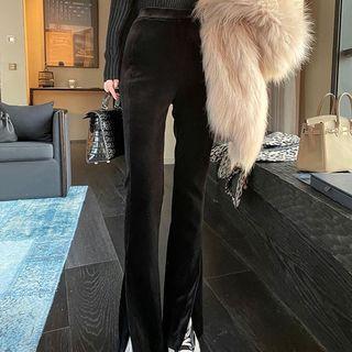 High-waist Plain Velvet Bell-bottom Pants