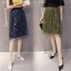 Floral Print Tulle Pleated Skirt