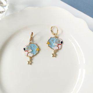 Astronaut Glaze Alloy Dangle Earring 1 Pair - S925 Silver - Light Blue & White - One Size