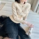 Set: Long-sleeve Button-up Blouse + Mesh Overlay Maxi A-line Skirt