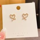 Heart Faux Pearl Earring 01# - 1 Pair - Gold - One Size