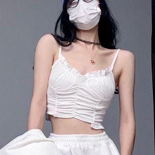 Shirred Cropped Camisole Camisole - White - One Size