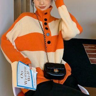Turtleneck Color Block Polo Sweater