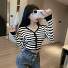 Striped Cropped Knit Top Stripe - Black - One Size