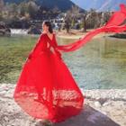 V-neck Open-back Maxi A-line Dress