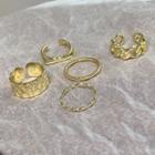 Set Of 5: Alloy Ring (various Designs) Gold - One Size