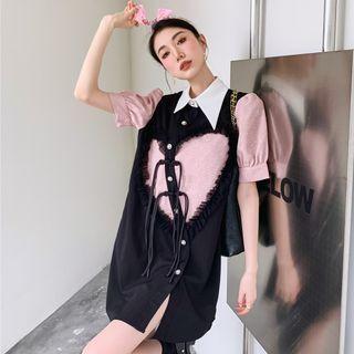 Elbow-sleeve Asymmetrical Button-up Mini Dress
