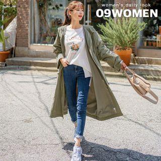 Plus Size Hooded Drawstring-waist Safari Coat