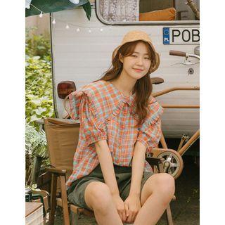 Frilled-collar Plaid Blouse