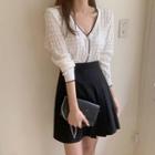 Contrast Trim Knit Cardigan / Mini A-line Skirt