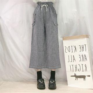Pants Strap High-waist Plaid Cropped