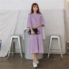 3/4-sleeve Frilled Loose-fit Long Dress