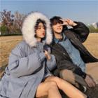 Couple Faux Fur-trim Hooded Padded Coat