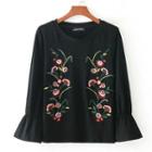 Bell-sleeve Floral Embroidered Pullover