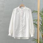 Long-sleeve Stand Collar Blouse White - One Size