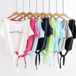 Cold Shoulder Lace-up Short-sleeve T-shirt