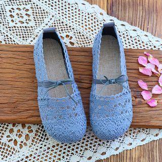Crochet Panel Bow Accent Mary Jane Flats