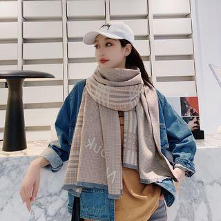 Lettering Plaid Shawl