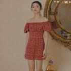 Floral Print Off-shoulder Short-sleeve Mini Sheath Dress