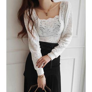 Square-neck Slim-fit Lace Top