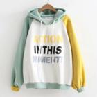 Letter Color Block Hoodie White - One Size