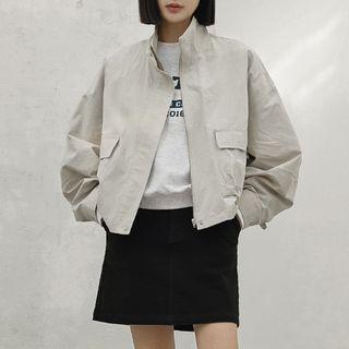 Stand-collar Drawstring Jacket Light Beige - One Size