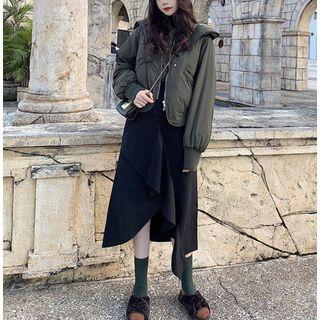 Padded Jacket / Asymmetric Midi Skirt