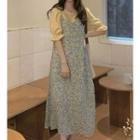 Floral Midi A-line Overall Dress / Bell-sleeve Blouse