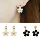 Fabric Alloy Flower Dangle Earring 1 Pair - Black - One Size