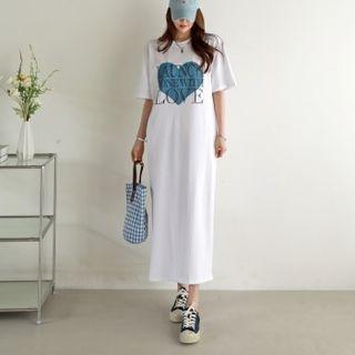 Letter Heart-printed Maxi T-shirt Dress