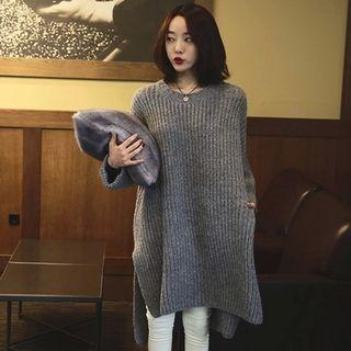 Slit Sweater Dress As Shown In Figure - One Size