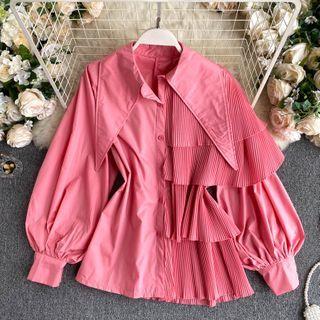 Long-sleeve Tiered Irregular Peplum Blouse