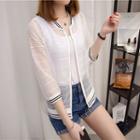 Sheer 3/4 Sleeve Zip Jacket
