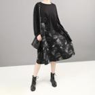 Mock Two-piece Long-sleeve Midi Shift Dress Black - One Size