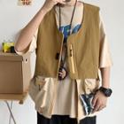 Two-tone Zip-up Cargo Vest