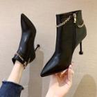 Pointed Chained Kitten-heel Ankle Boots