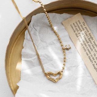 Stainless Steel Heart Pendant Necklace Necklace - Irregular Hollow Heart - Gold - One Size