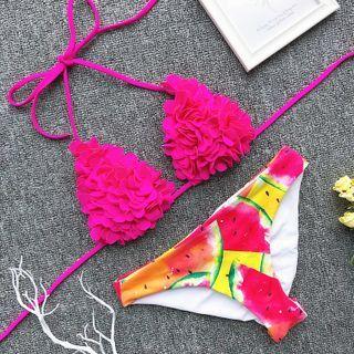 Set: Ruffle Bikini Top + Print Bottom