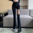 High Waist Lace-up Cutout Bootcut Jeans