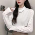 Chain Accent Mock-neck Long-sleeve T-shirt
