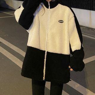 Faux Shearling Zip Jacket Black & Off-white - One Size