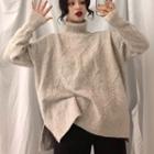 High-neck Knit Sweater As Shown In Figure - One Size