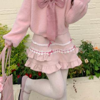 Ribbon Accent Tiered Mini A-line Skirt
