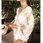 Embroidered Bell-sleeve Cover-up