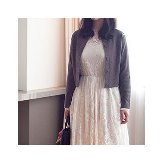 Round-neck Sheer-trim Cardigan